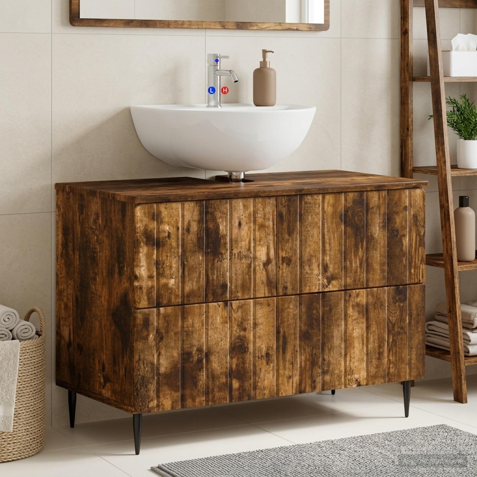 Badrumsskåp med handfat ZWOLLE Rökt ek 82 x 41 x 58,5 cm