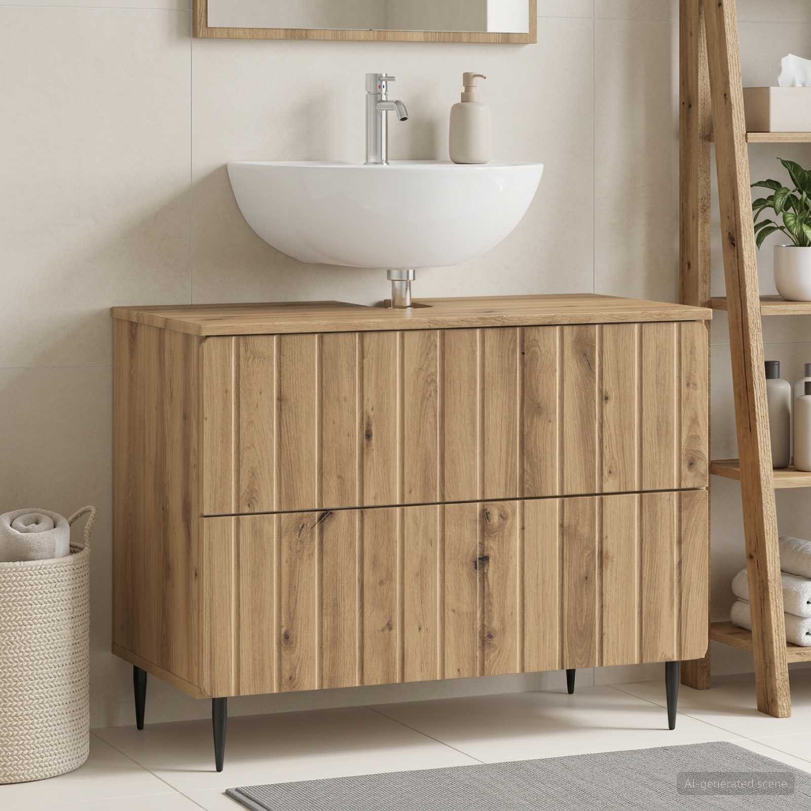 Badrumsskåp med handfat ZWOLLE Artisan-ek 82 x 41 x 58,5 cm