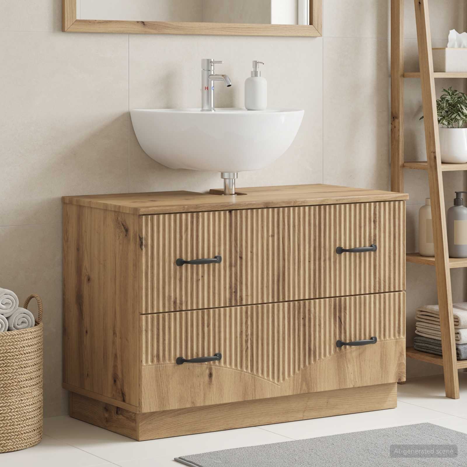 Badrumsskåp med handfat HOORN Artisan-ek 82 x 41 x 56 cm