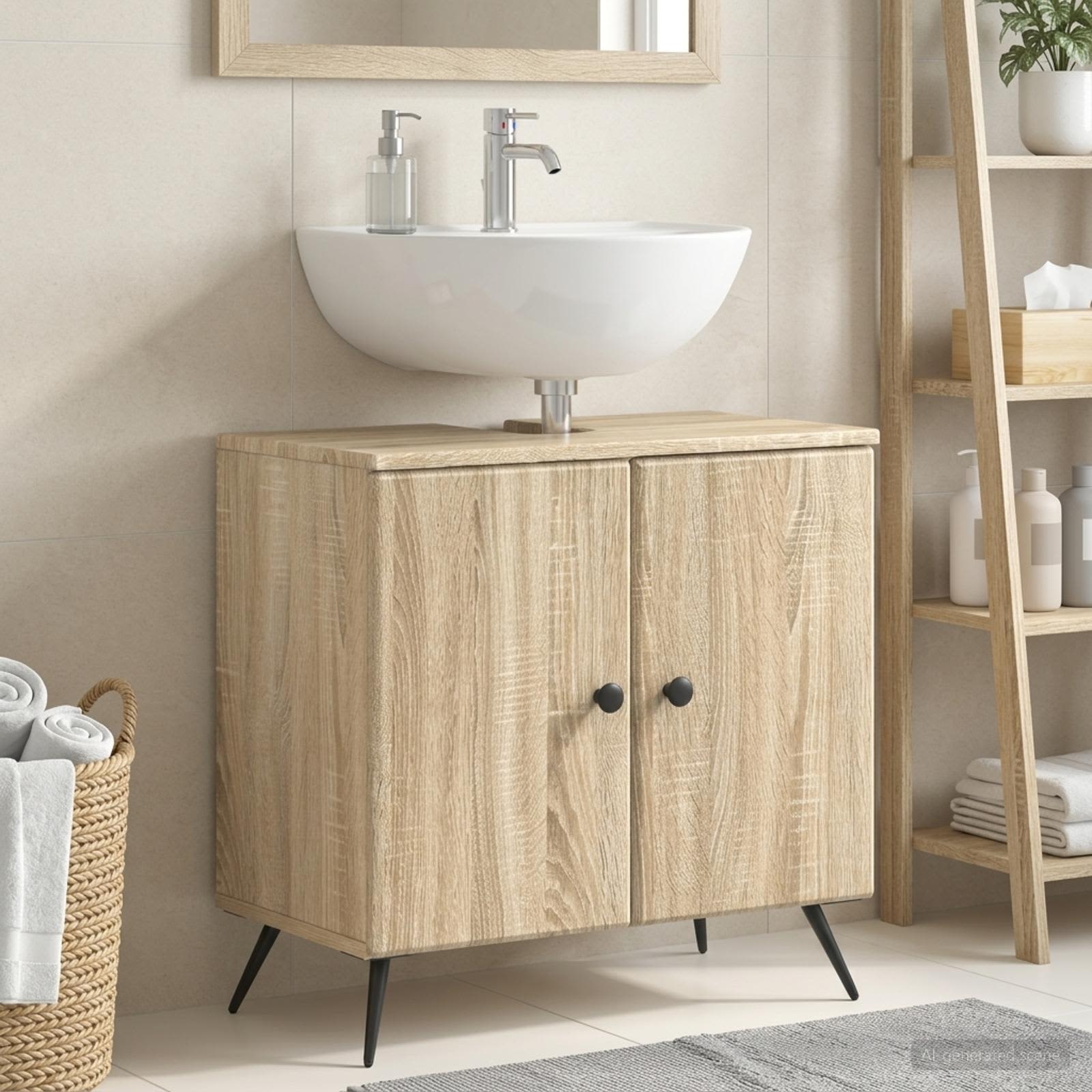 Badrumsskåp med handfat BREDA Sonoma-ek 59,5 x 31,5 x 59 cm