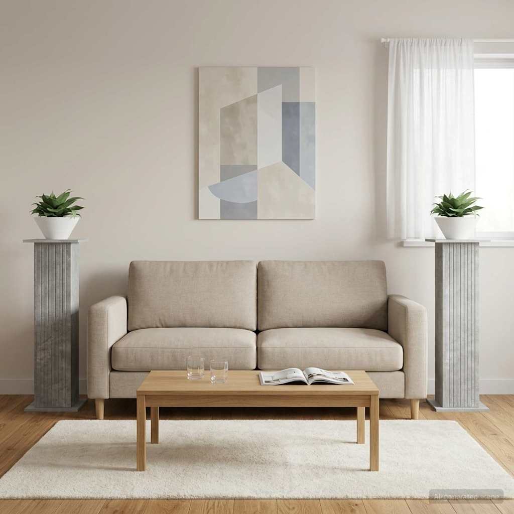 Växtställ 2 st Betonggrå 30,5 x 30 x 100,5 cm Konstruerat trä