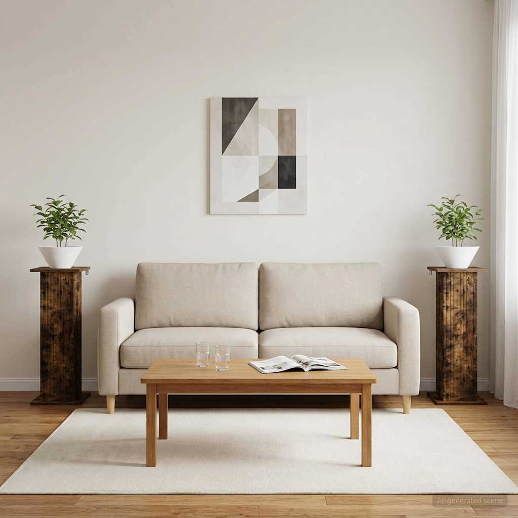 Växtställ 2 st Rökt ek 30,5 x 30 x 80,5 cm Konstruerat trä