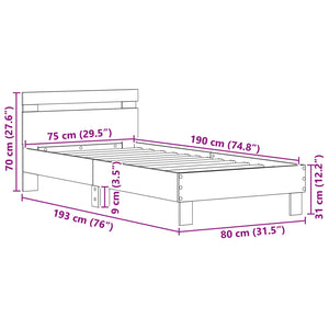 Sängram med huvudgavel Svart Ek 75 x 190 cm Konstruerat trä