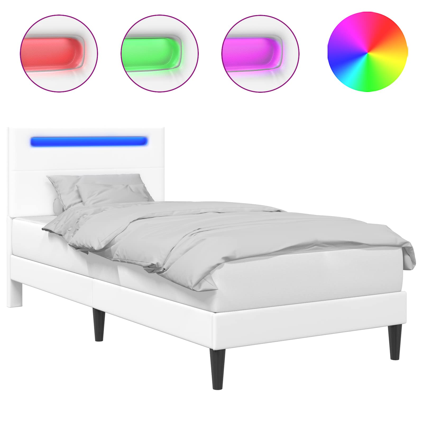 Sängram med LED-ljusslingor Vit 100 x 200 cm Konstläder