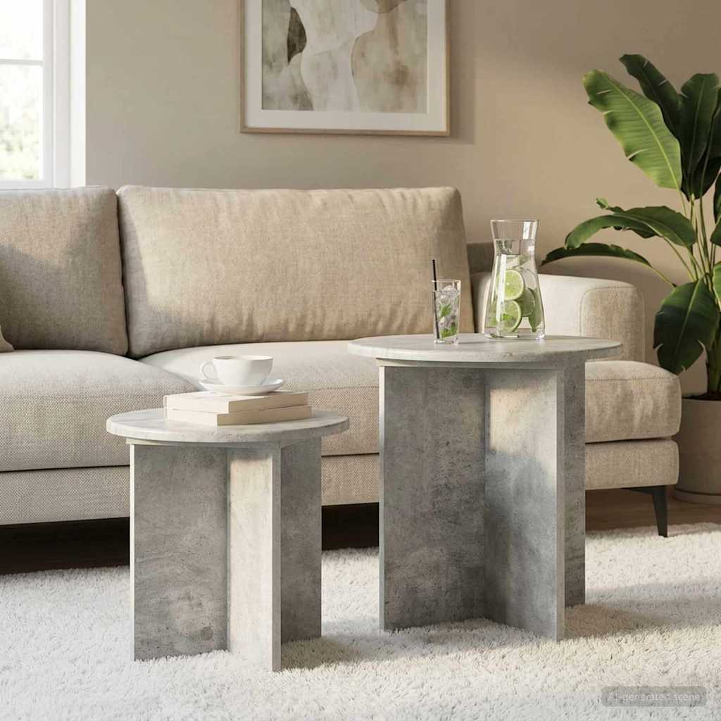 Sidobordsset 2 st Betonggrå Ø 45 x 45 cm Konstruerat trä