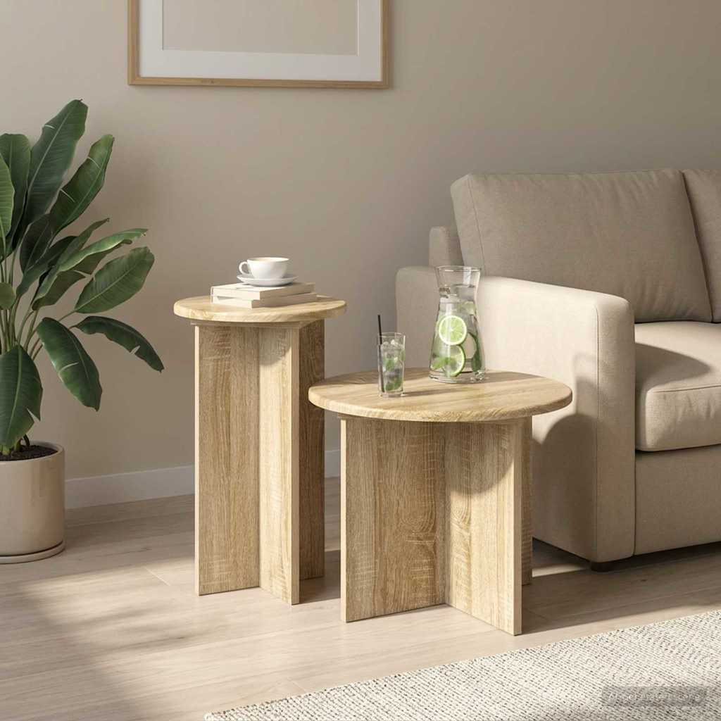 Sidobordsset 2 st Sonoma-ek Ø 45 x 35 cm Konstruerat trä