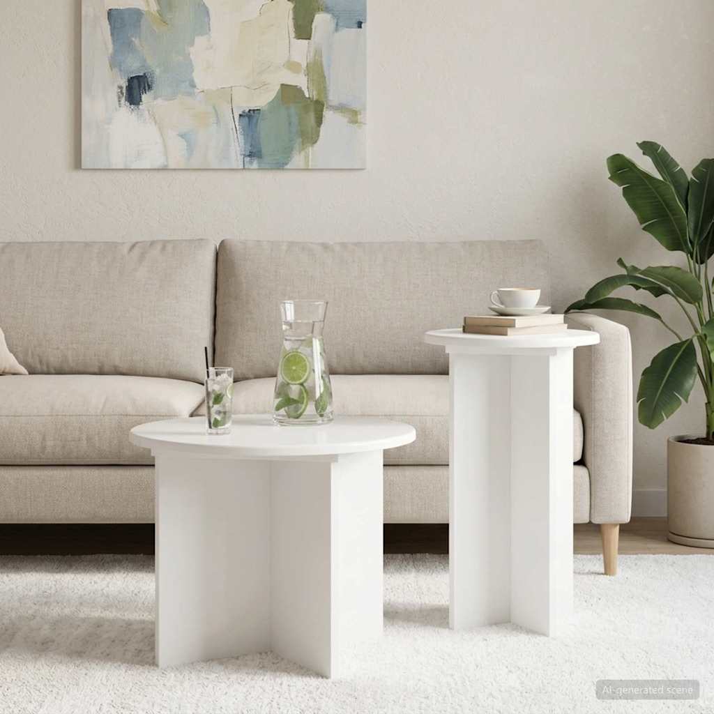 Sidobordsset 2 st Vit högglans Ø 45 x 35 cm Konstruerat trä