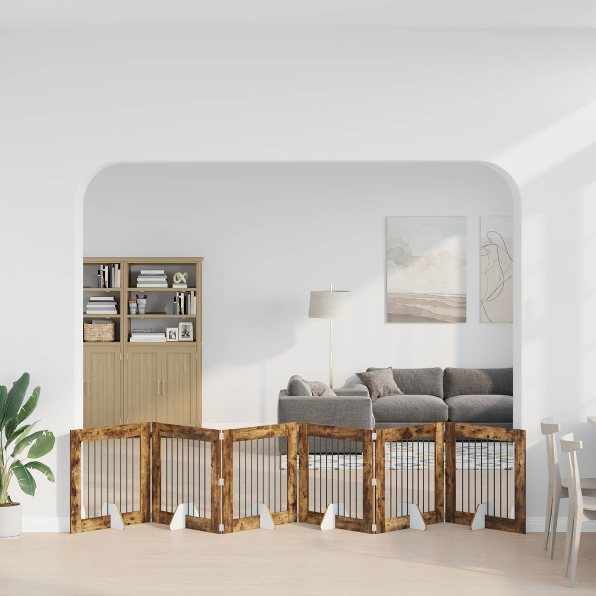 Fällbar hundgrind med stativ 6 st Rökt ek 482 cm