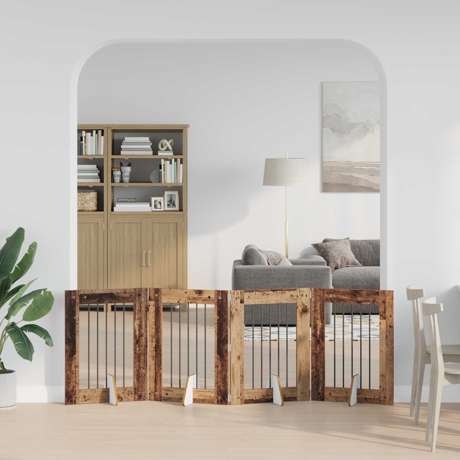 Fällbar hundgrind med stativ 4 pcs Gammalt trä 241 cm