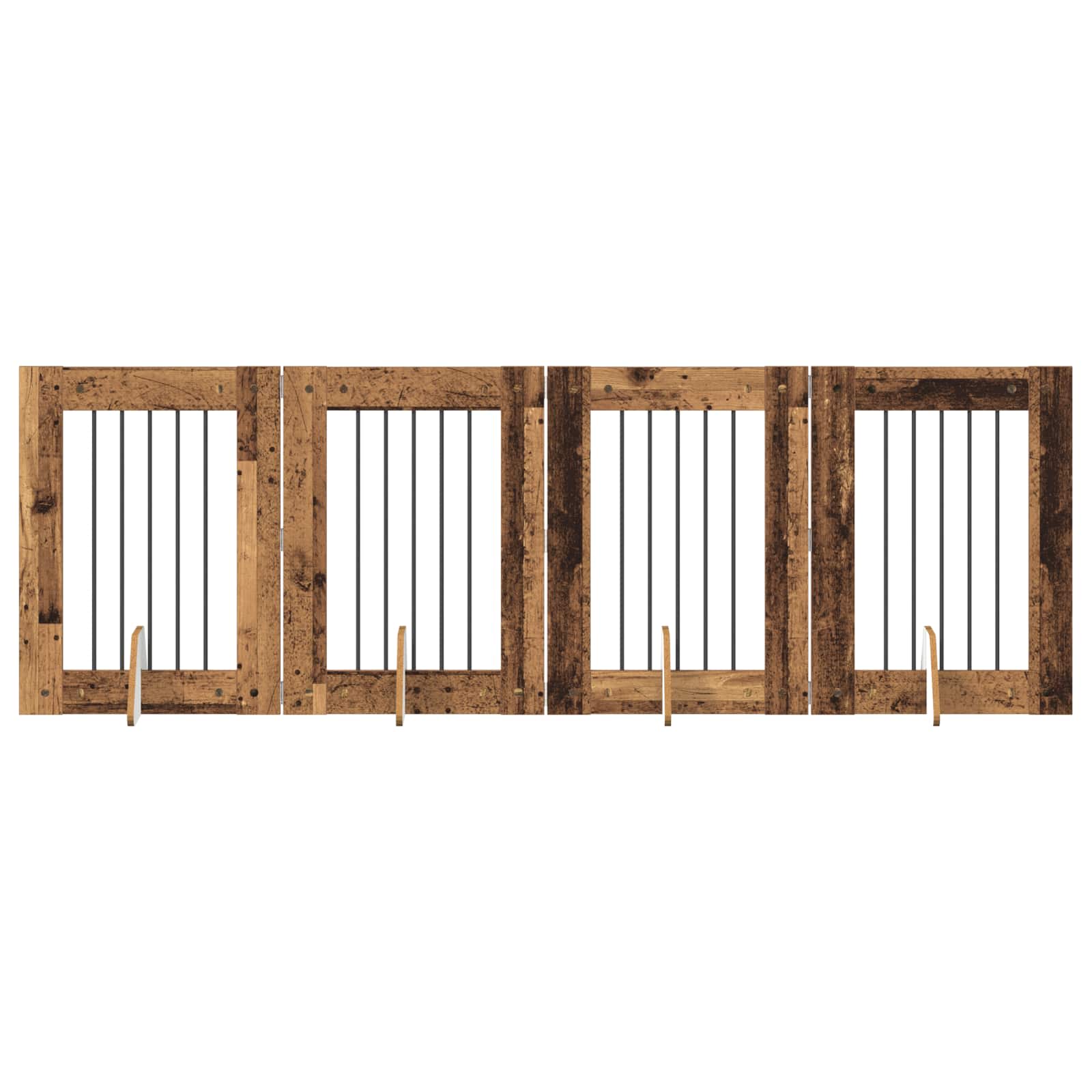Fällbar hundgrind med stativ 4 pcs Gammalt trä 241 cm