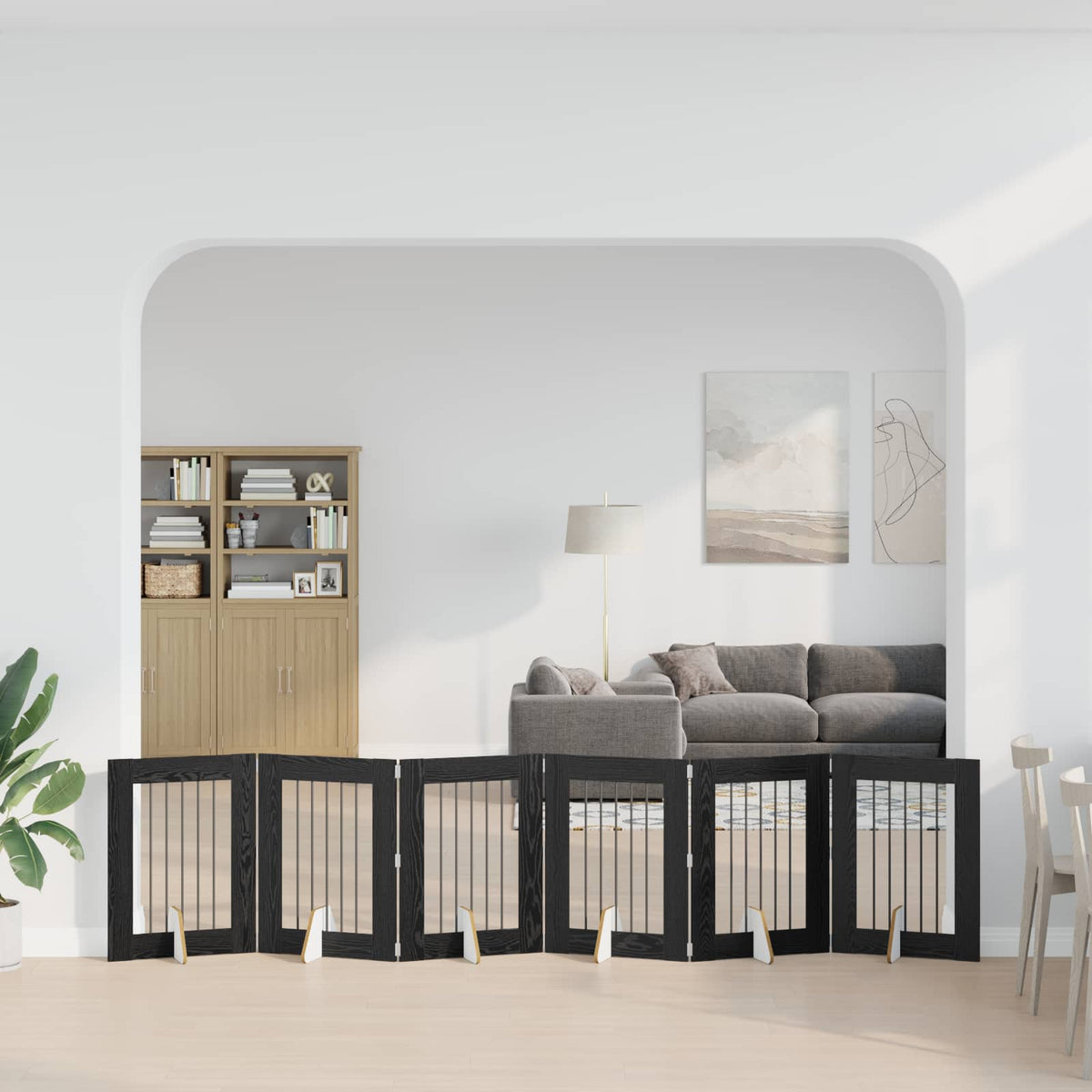 Fällbar hundgrind med stativ 6 st Svart ek 362 cm