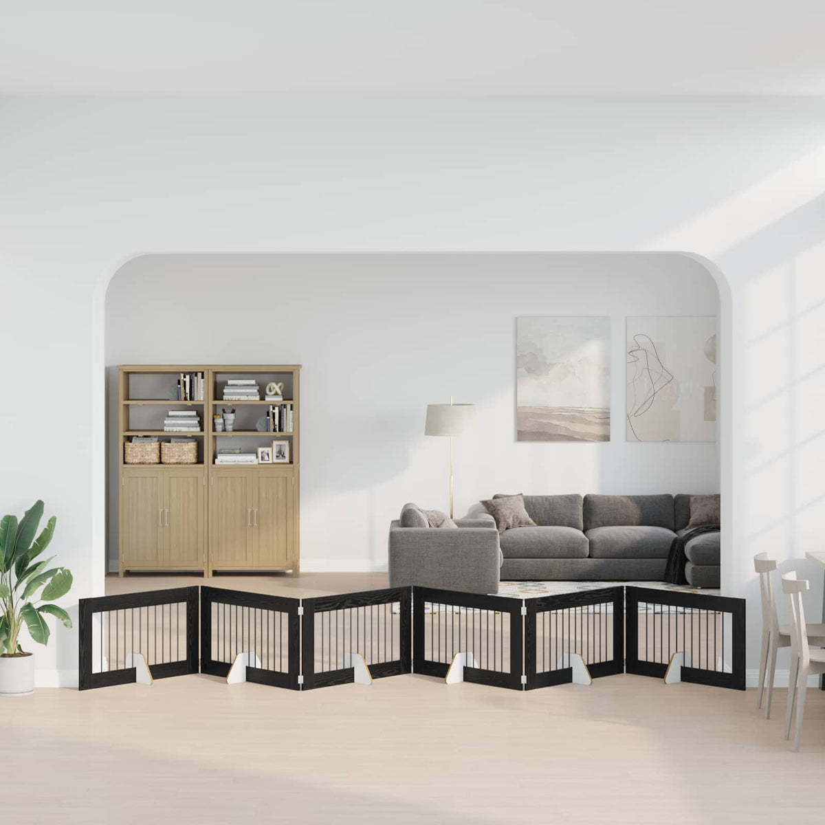 Fällbar hundgrind med stativ 6 st Svart ek 602 cm