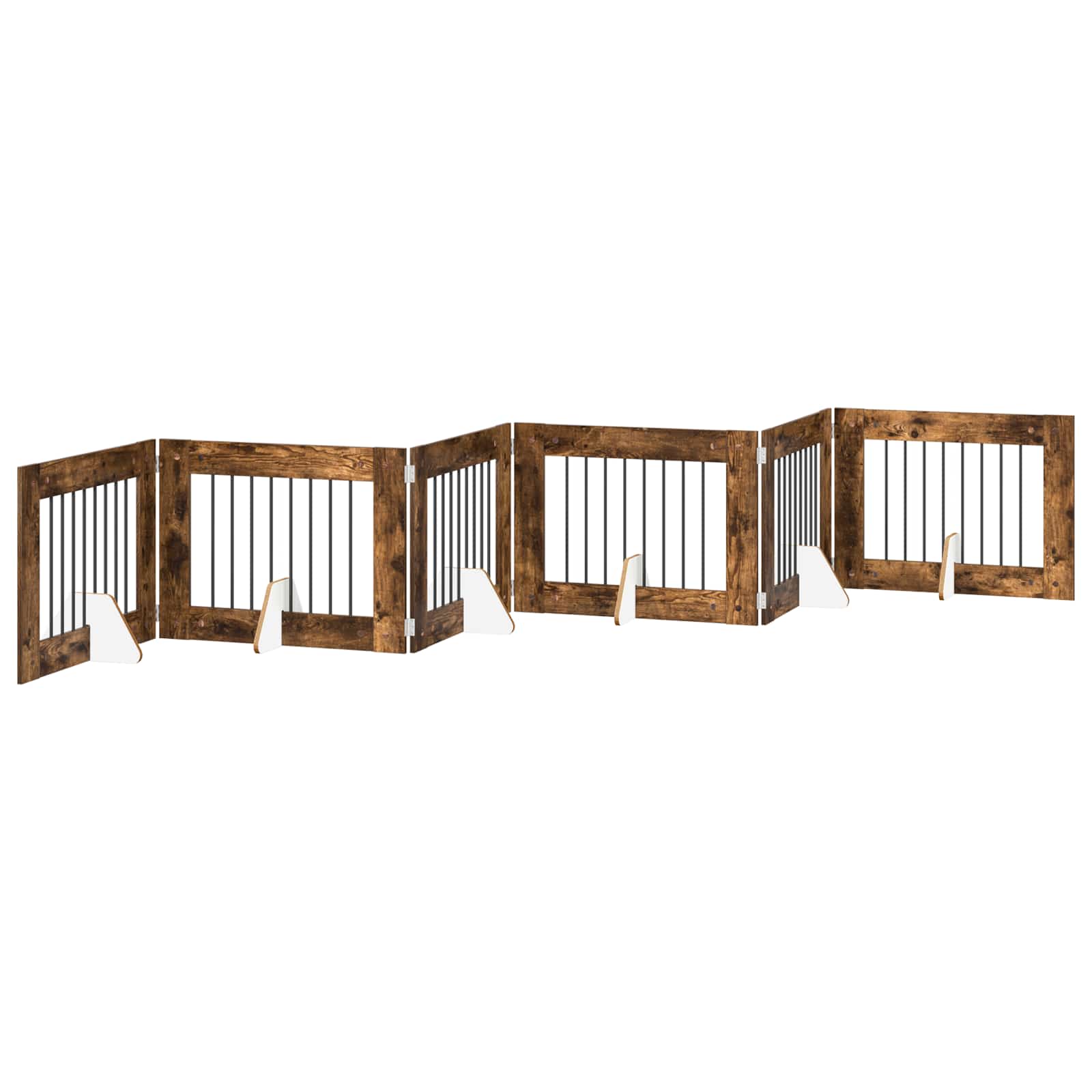 Fällbar hundgrind med stativ 6 pcs Rökt ek 482 cm