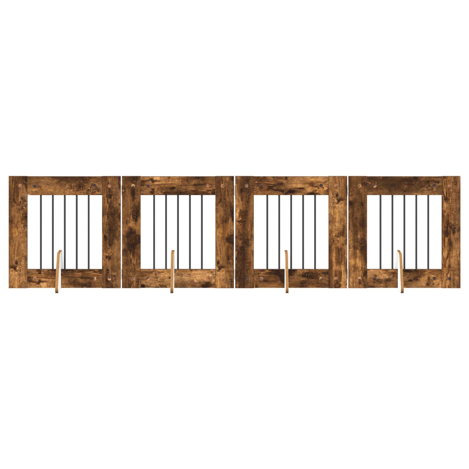 Fällbar hundgrind med stativ 4 pcs Rökt ek 241 cm