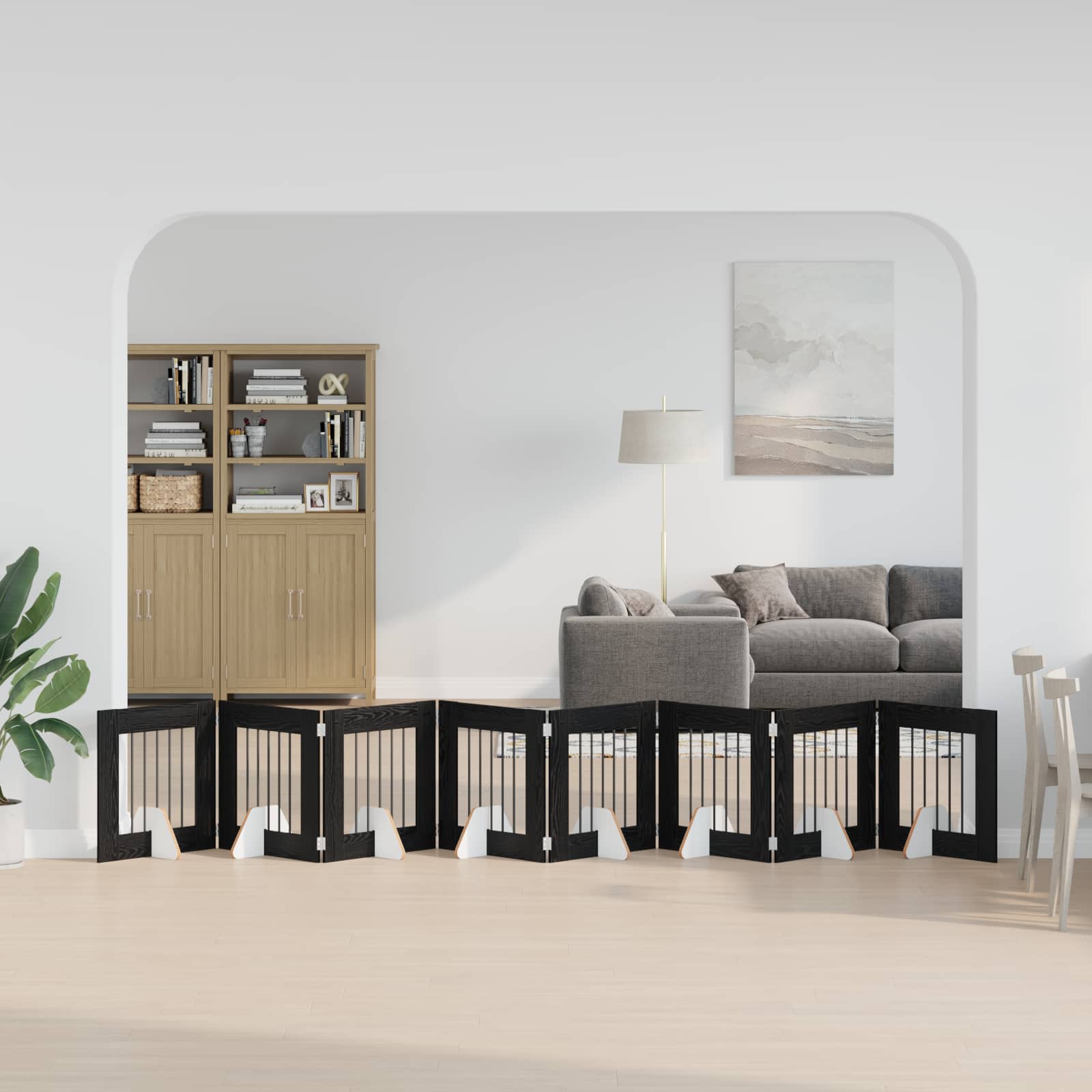 Fällbar hundgrind med stativ 8 pcs Svart ek 60 cm