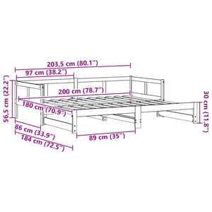 Utdragbar Dagbädd Naturfärg 180 x 200 cm Massiv furu