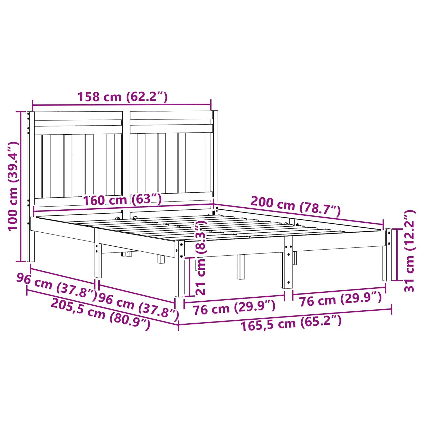 Sängram med huvudgavel Vaxbrun 160 x 200 cm Massiv furu