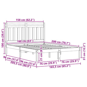 Sängram med huvudgavel Vaxbrun 160 x 200 cm Massiv furu