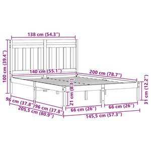 Sängram med huvudgavel Vaxbrun 140 x 200 cm Massiv furu