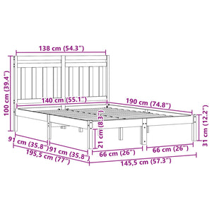 Sängram med huvudgavel Vaxbrun 140 x 190 cm Massiv furu