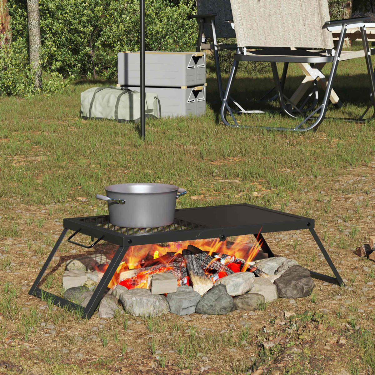 Vikbar Campinggrill 31,5 x 26,5 x 4 cm Legerat stål Svart