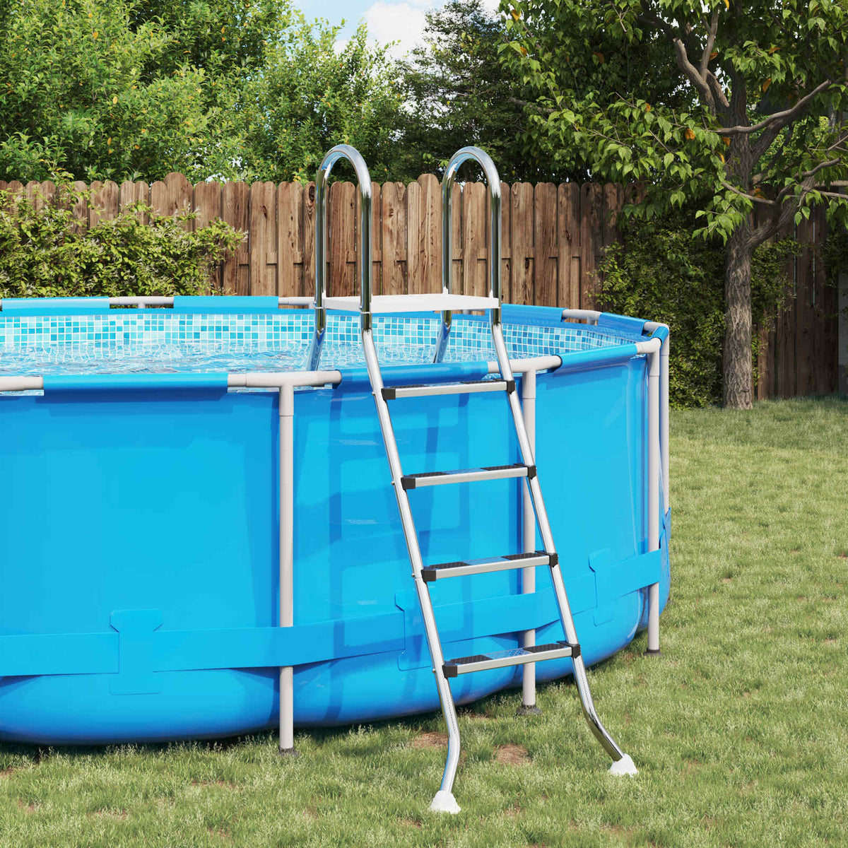Stege för ovanmarkspool 195 x 150 cm 4-stegs Rostfritt Stål 304