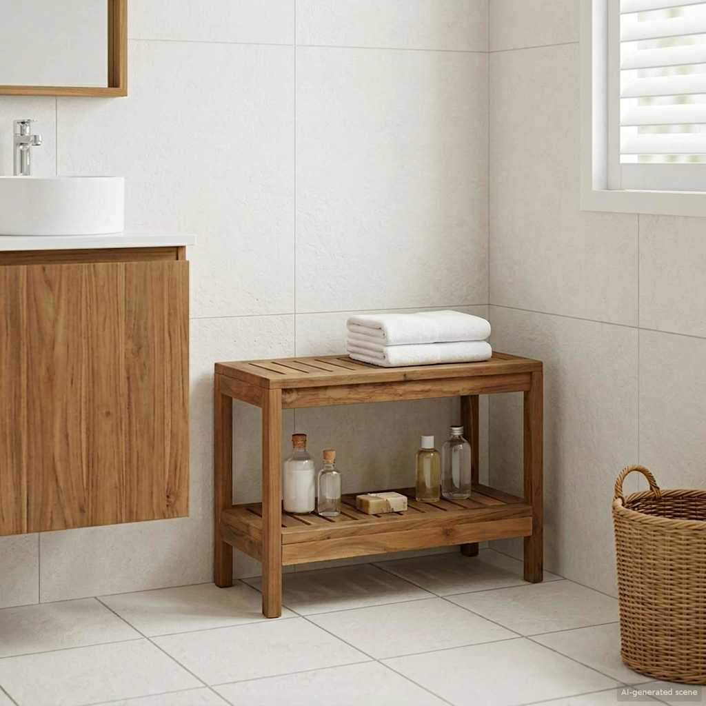 Badrum Sidobord Naturlig 60 x 30 x 45 cm Massivt teakträ