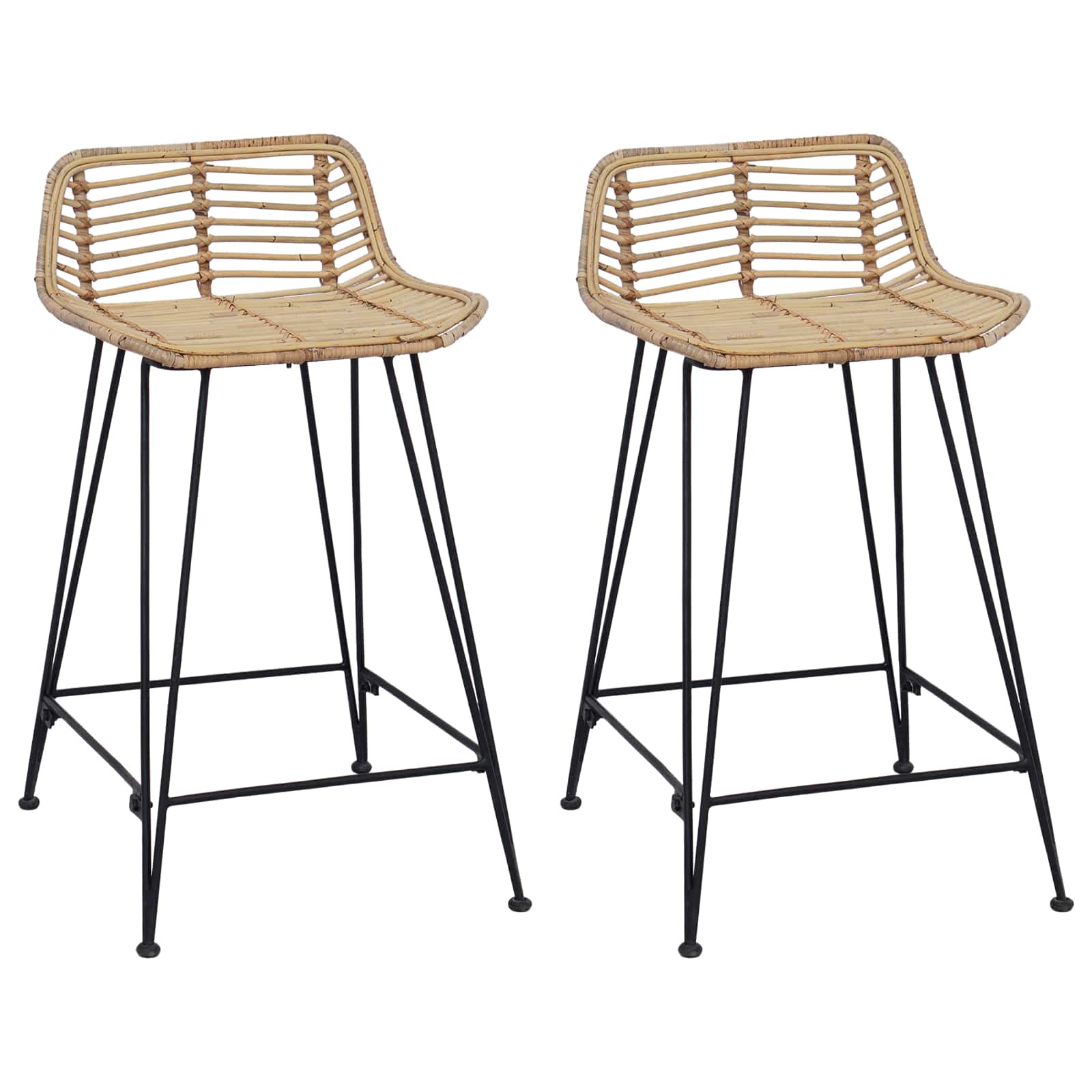 Barpall 2 st Naturlig 44 x 45 x 76 cm Rattan och Stål