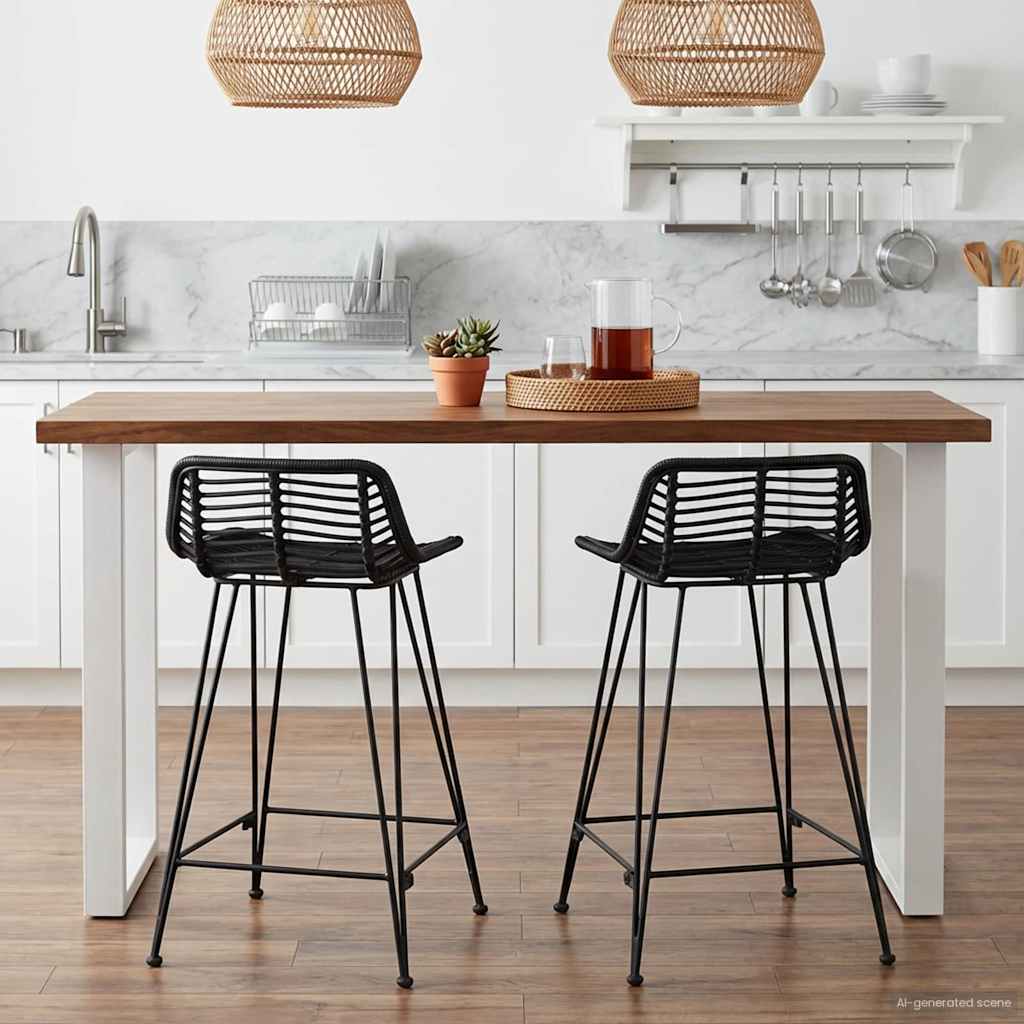 Barpall 2 st Svart 44 x 45 x 76 cm Rattan och Stål