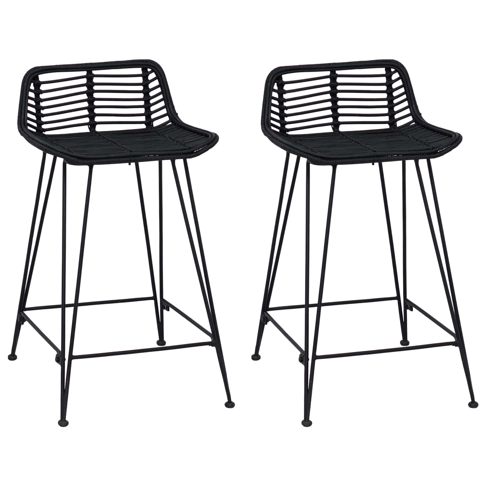 Barpall 2 st Svart 44 x 45 x 76 cm Rattan och Stål
