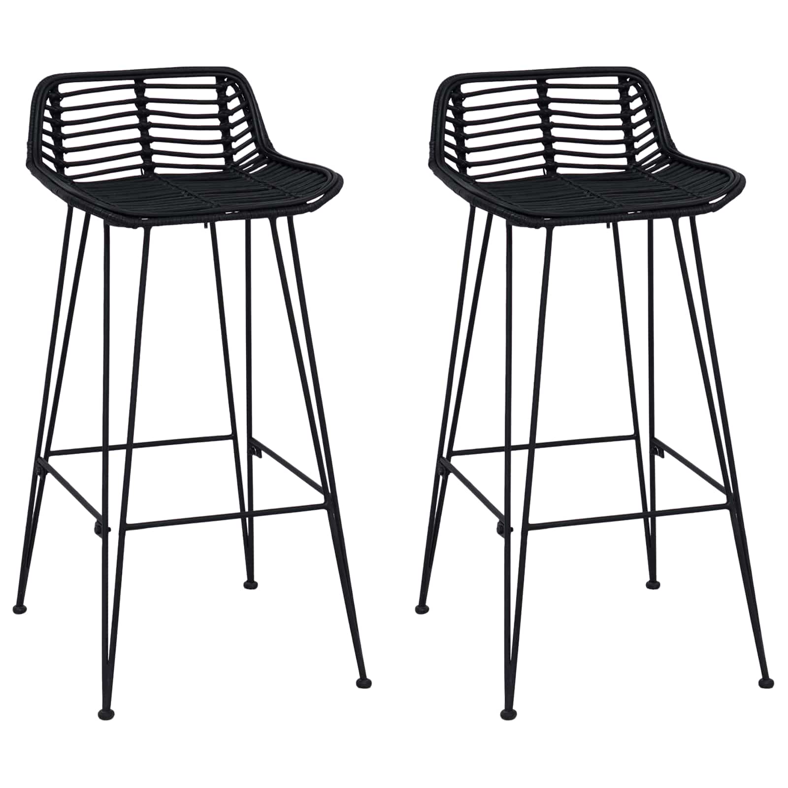 Barpall 2 st Svart 44 x 46 x 91 cm Rattan och Stål
