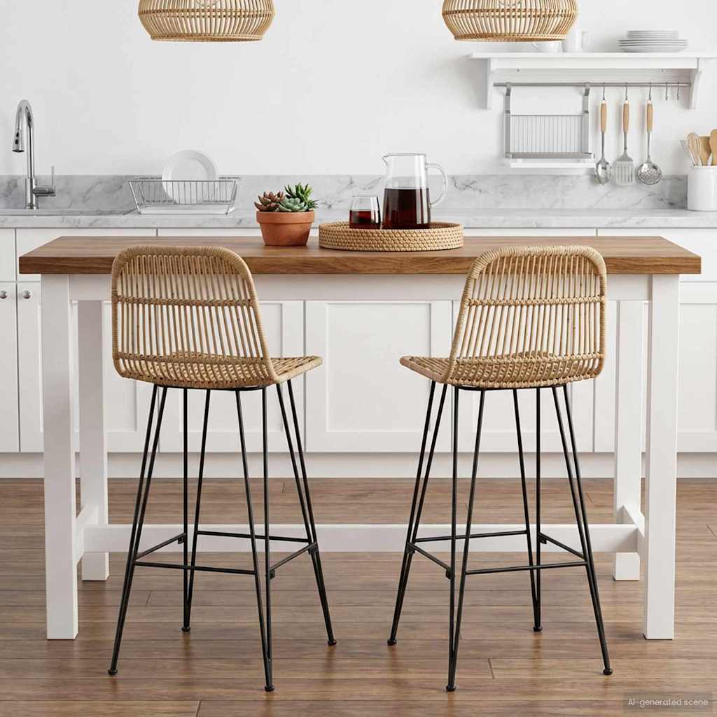 Barpall 2 st Naturlig 44 x 55 x 109 cm Rattan och Stål