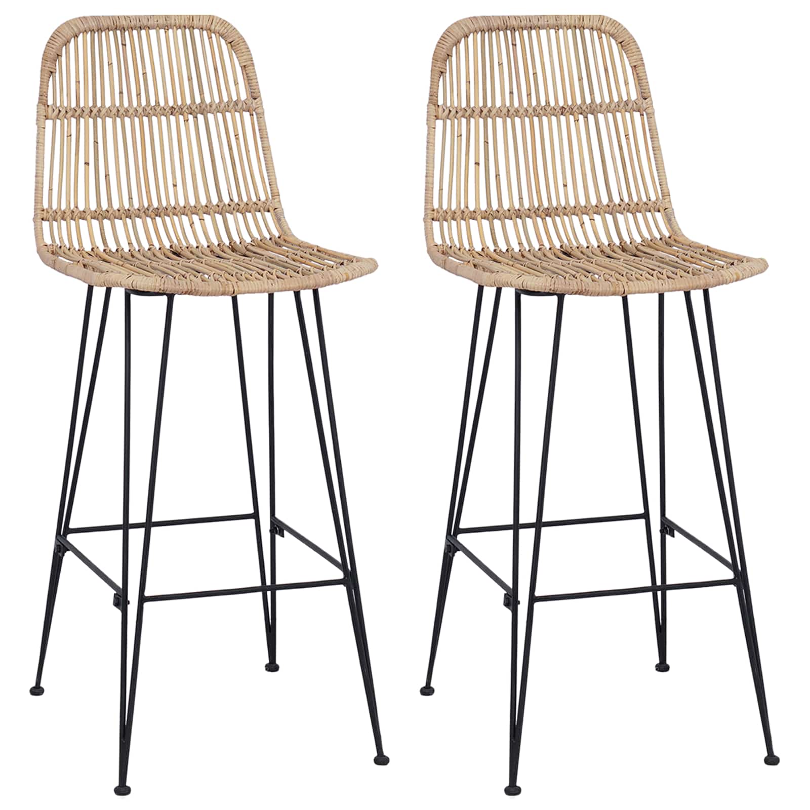 Barpall 2 st Naturlig 44 x 55 x 109 cm Rattan och Stål