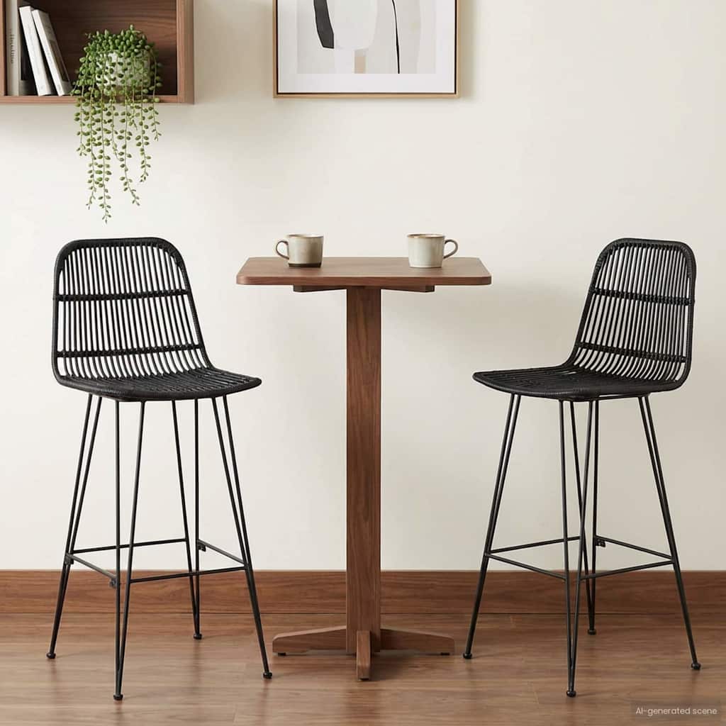 Barpall 2 st Svart 44 x 55 x 109 cm Rattan och Stål