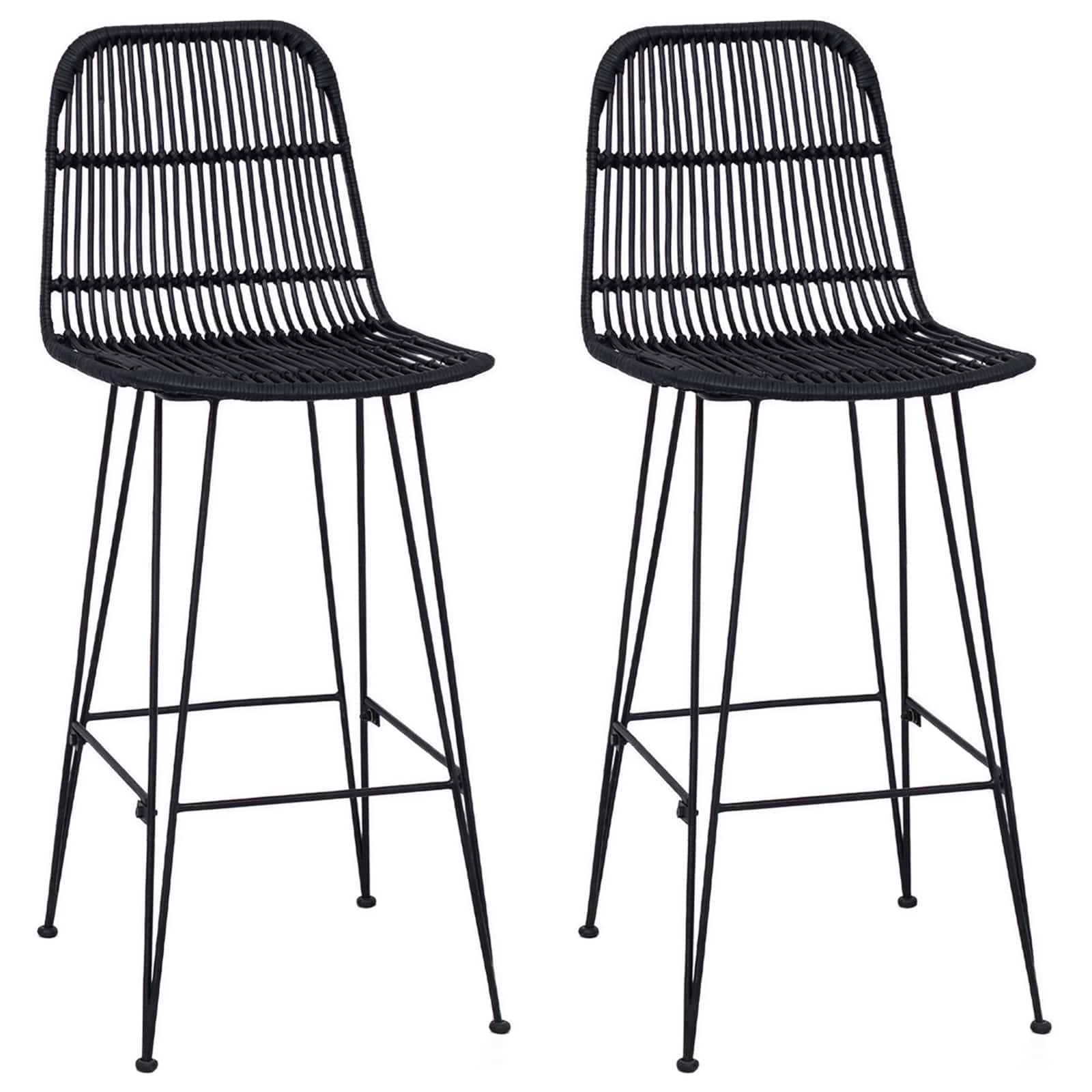 Barpall 2 st Svart 44 x 55 x 109 cm Rattan och Stål
