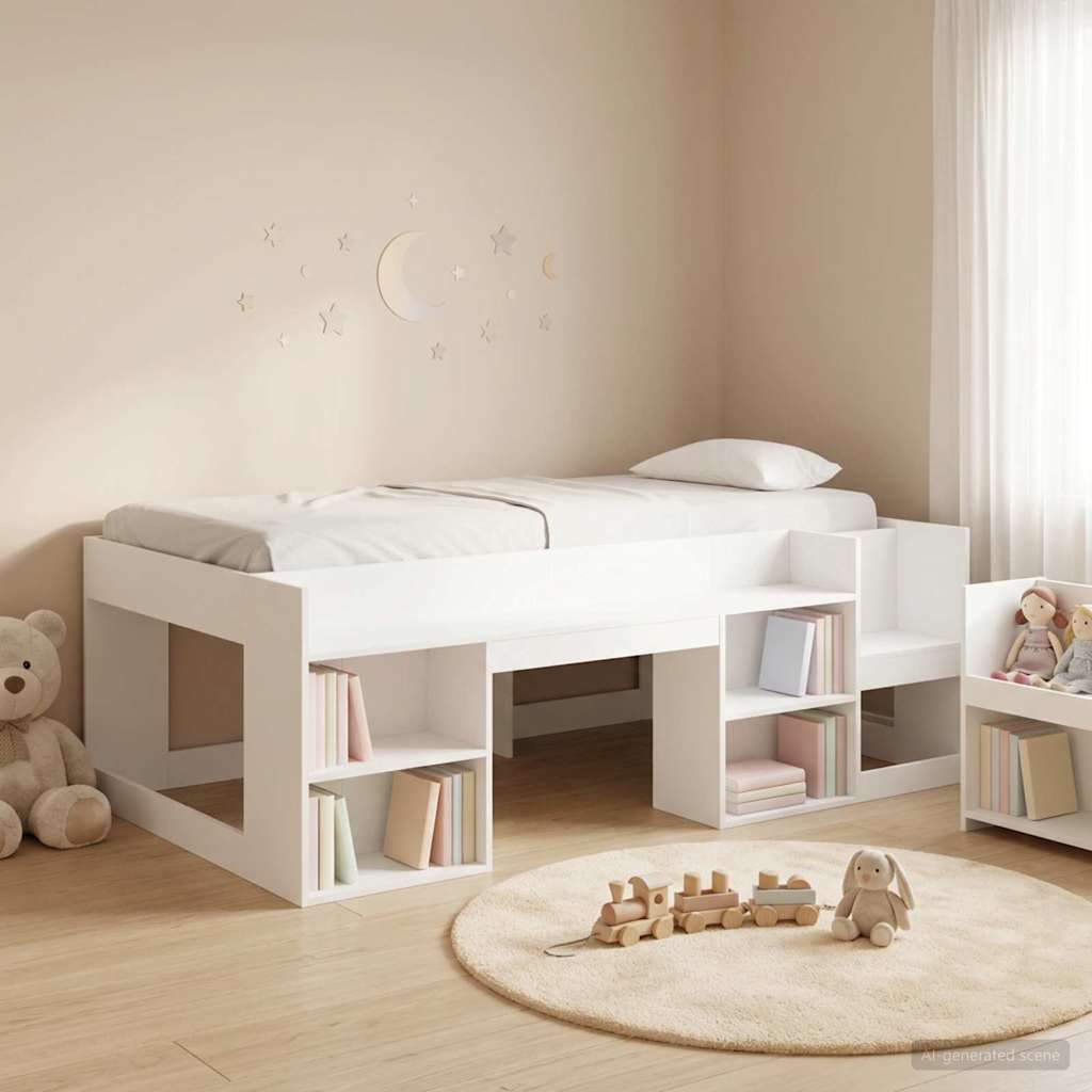 Barnsängsram med förvaring Vit 90 x 200 cm Konstruerat trä