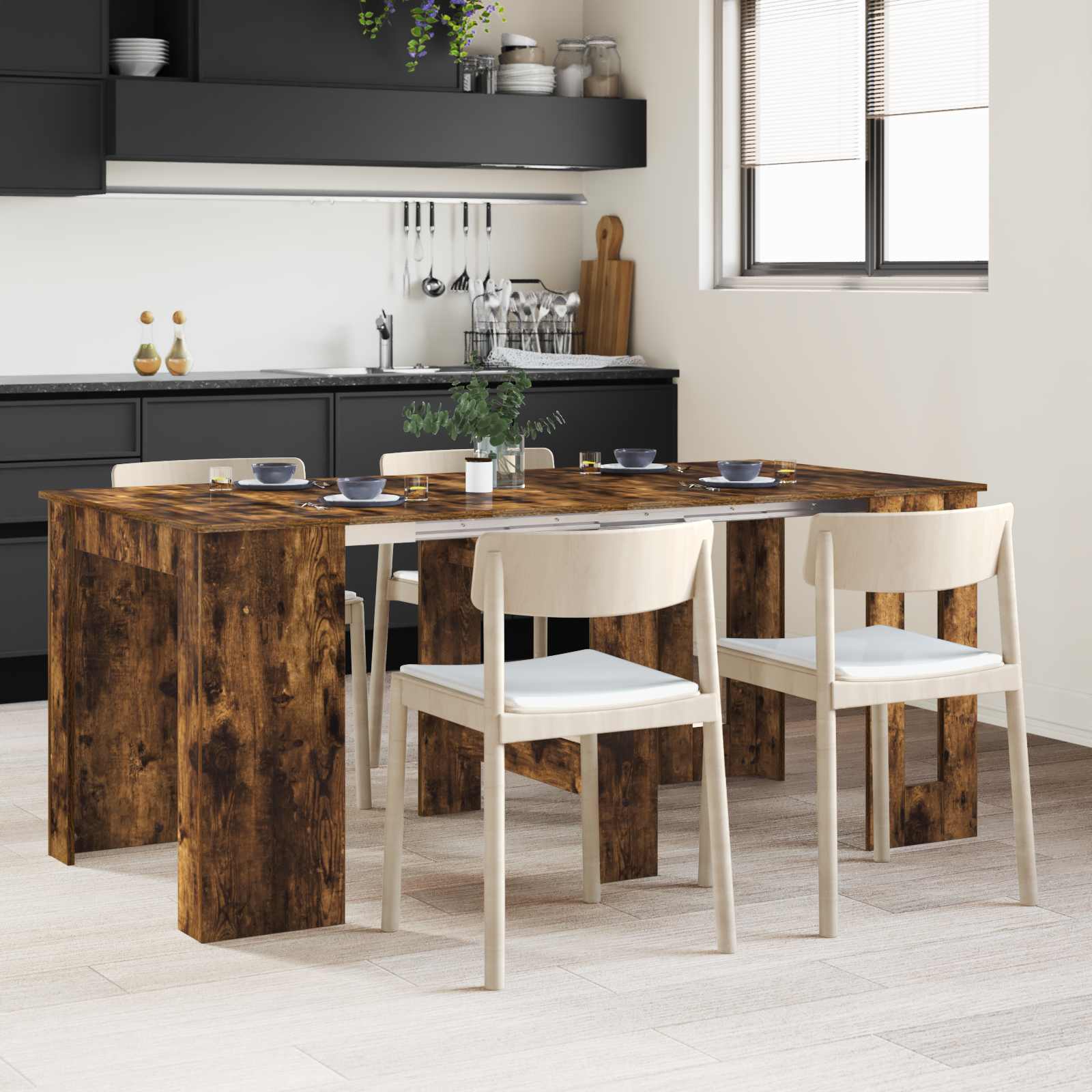 Matbord 180 x 85 x 75 cm Konstruerat trä Rökt ek Rektangulär