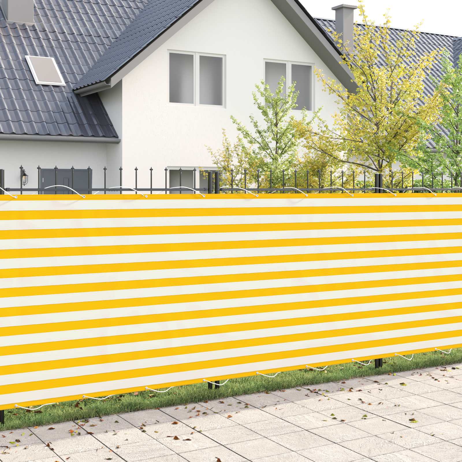Balkongskärm 200 x 700 cm Tyg med PU-beläggning Gul och Vit