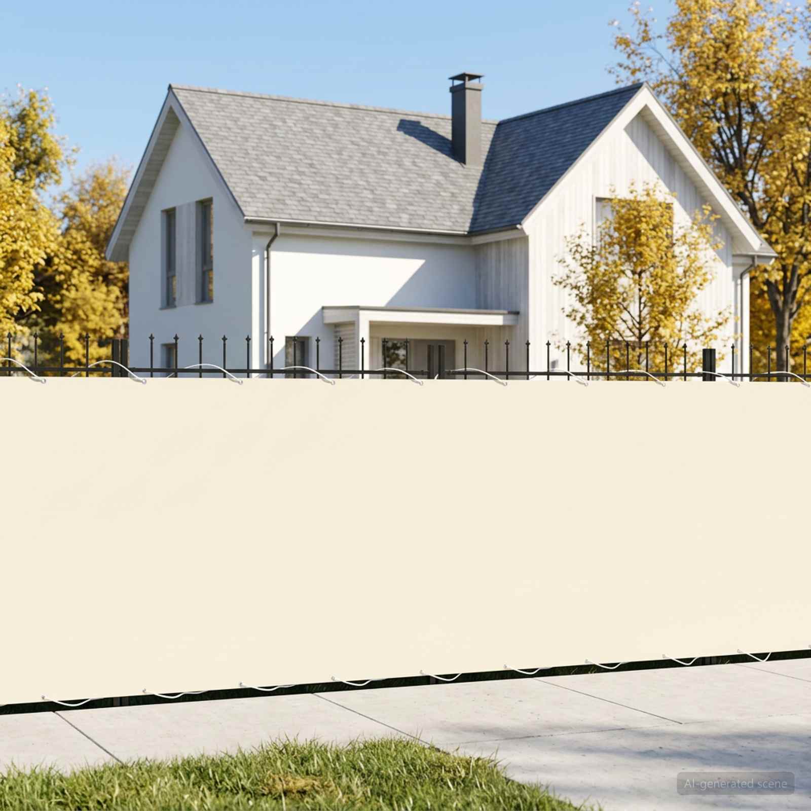 Balkongskärm 150 x 800 cm Tyg med PU-beläggning Gräddvit