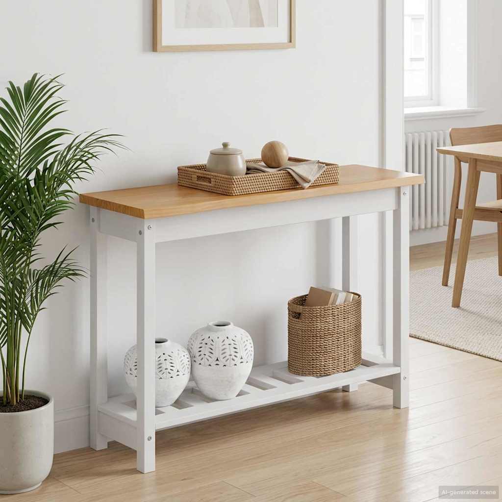 Konsolbord med hylla EKAI Vit 112 x 35 x 76 cm Massiv furu