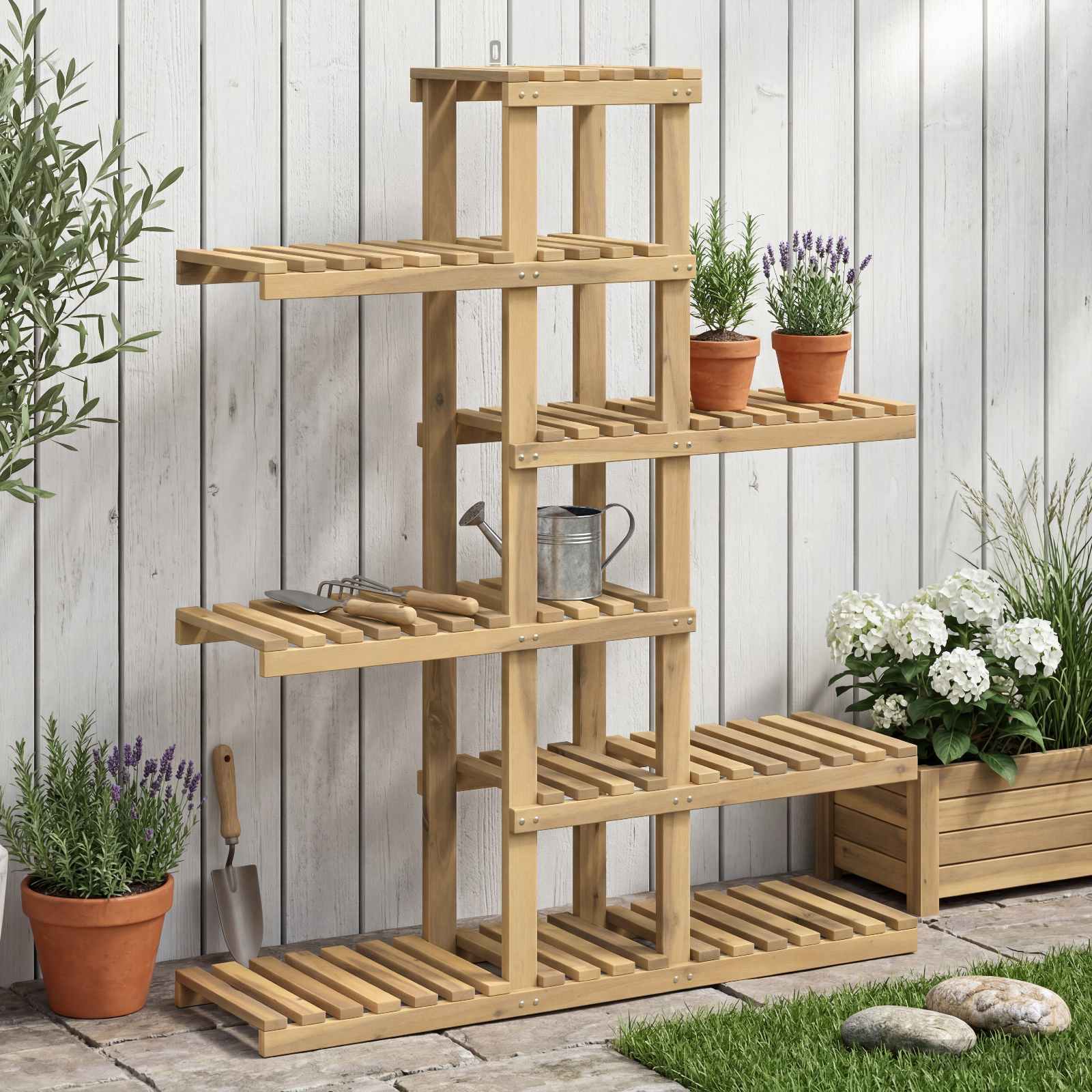 Växtställ Vit 93 x 25 x 114,5 cm Massivt Akaciaträ