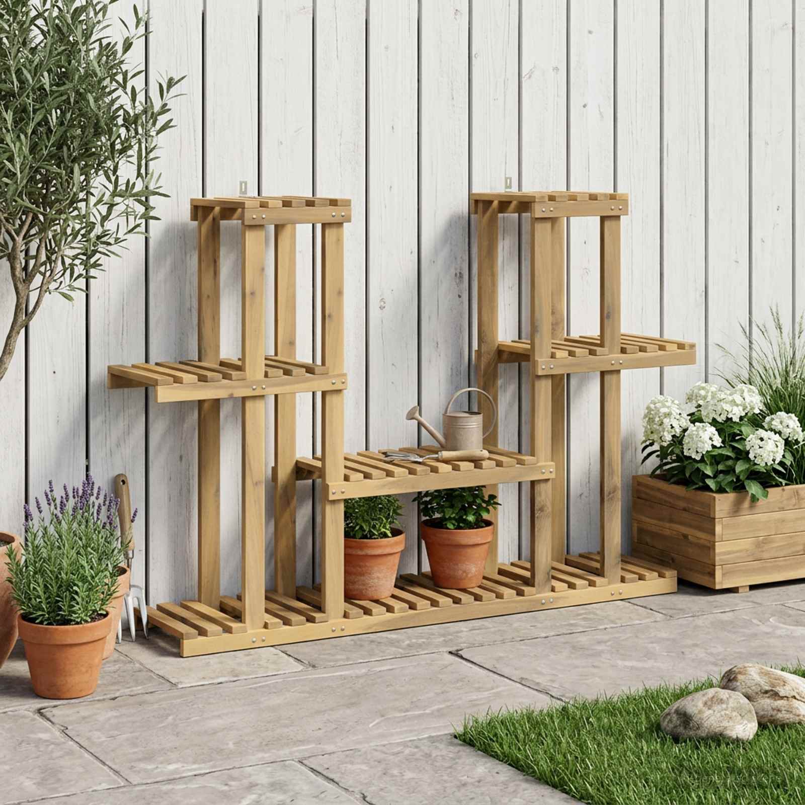 Växtställ Vit 123 x 25 x 78,5 cm Massivt Akaciaträ
