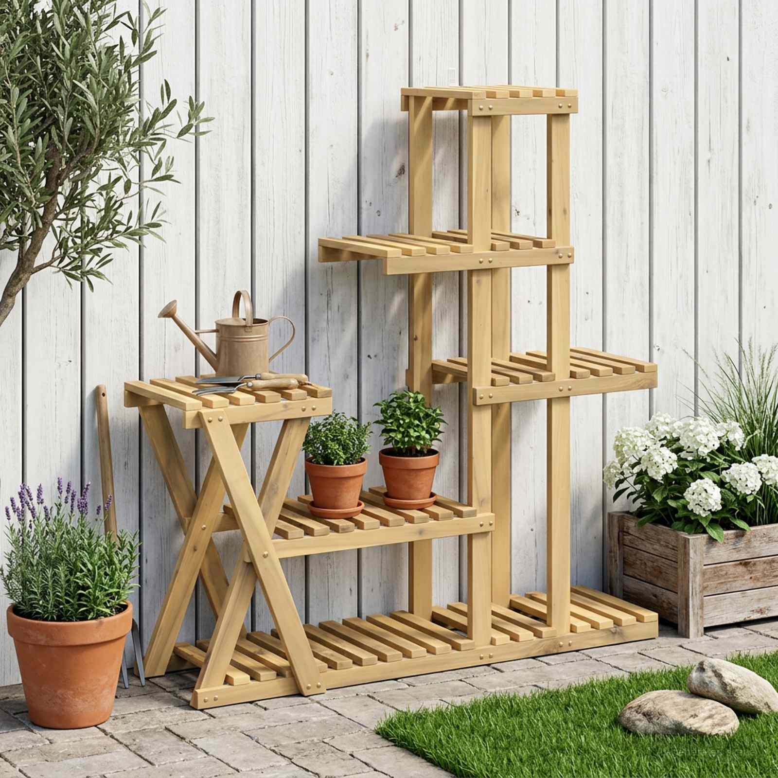Växtställ Vit 95 x 25 x 101,5 cm Massivt Akaciaträ