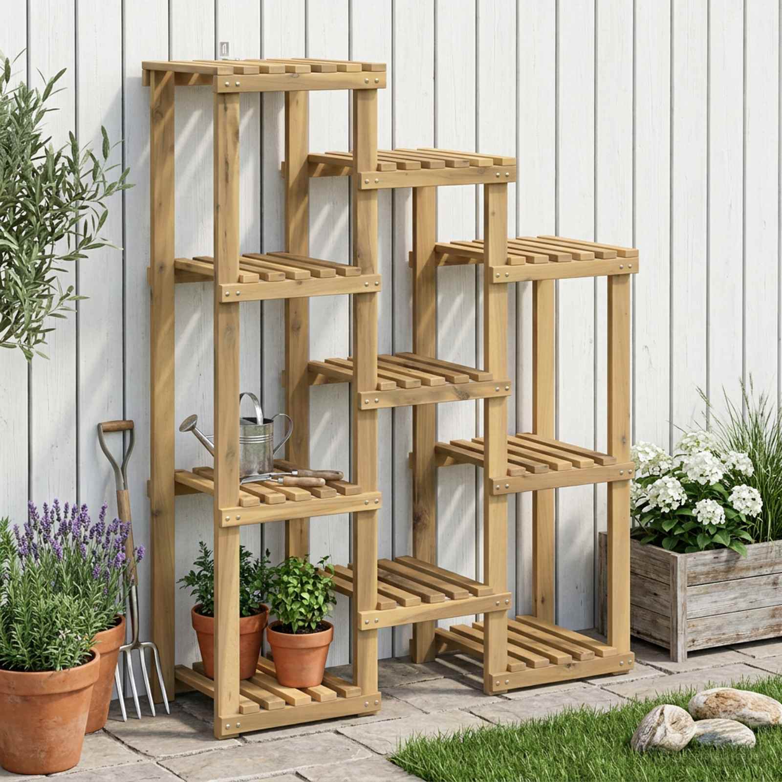 Växtställ Vit 85 x 30 x 114,5 cm Massivt Akaciaträ