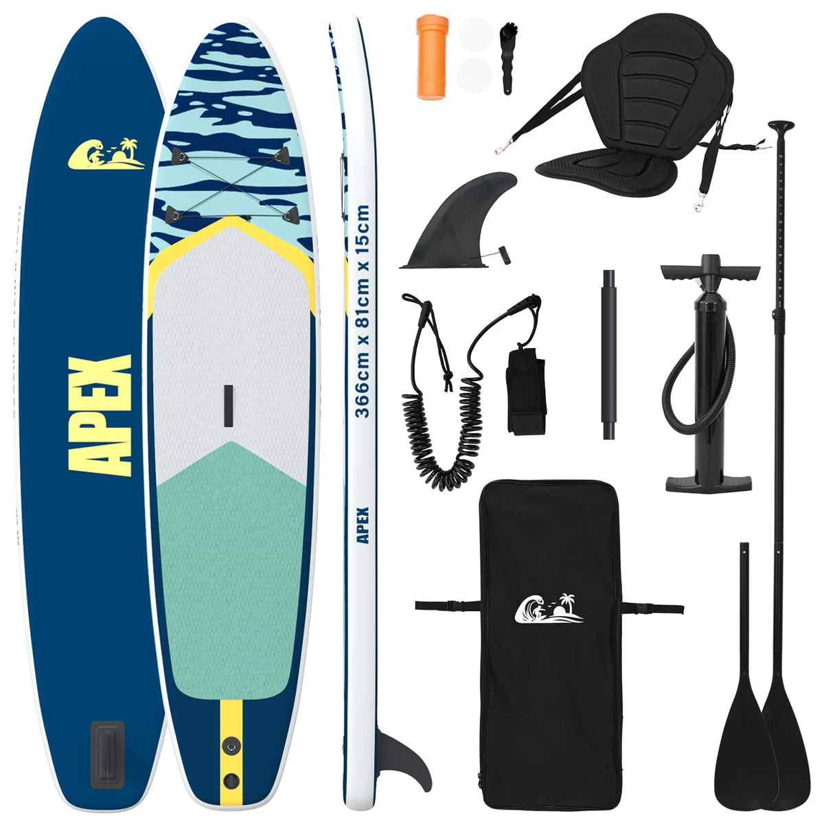 SUP-bräda med sits 2-i-1 APEX 366 x 81 x 15 cm Blå