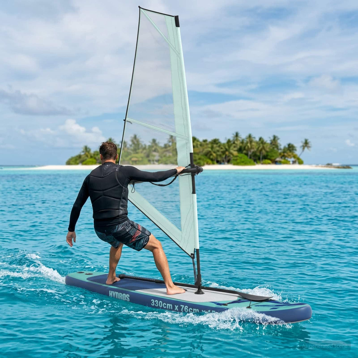 Uppblåsbar SUP-bräda med segel HYDROS 330 x 76 x 15 cm Turkos