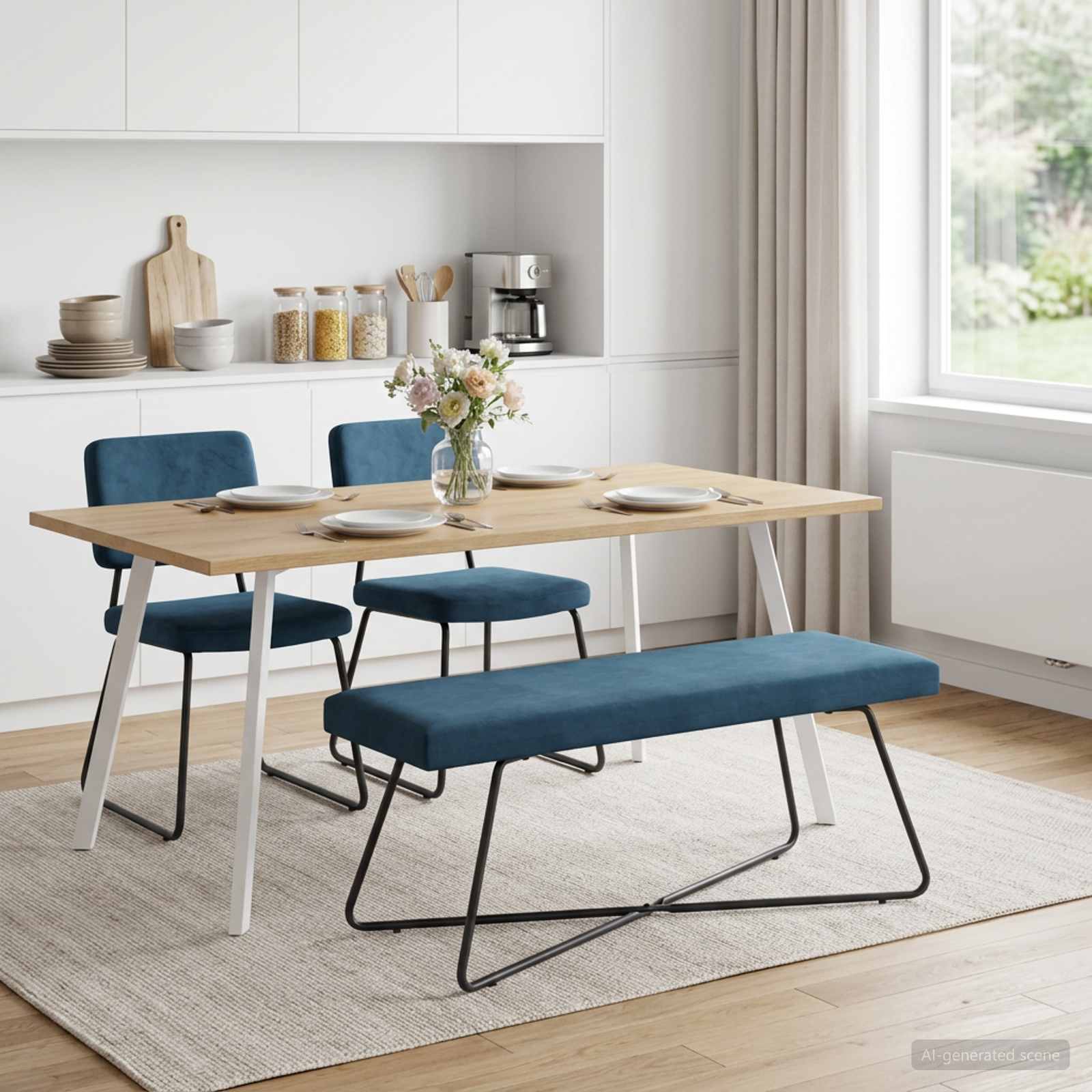 bänk Blå 110 x 40 x 45 cm Sammet