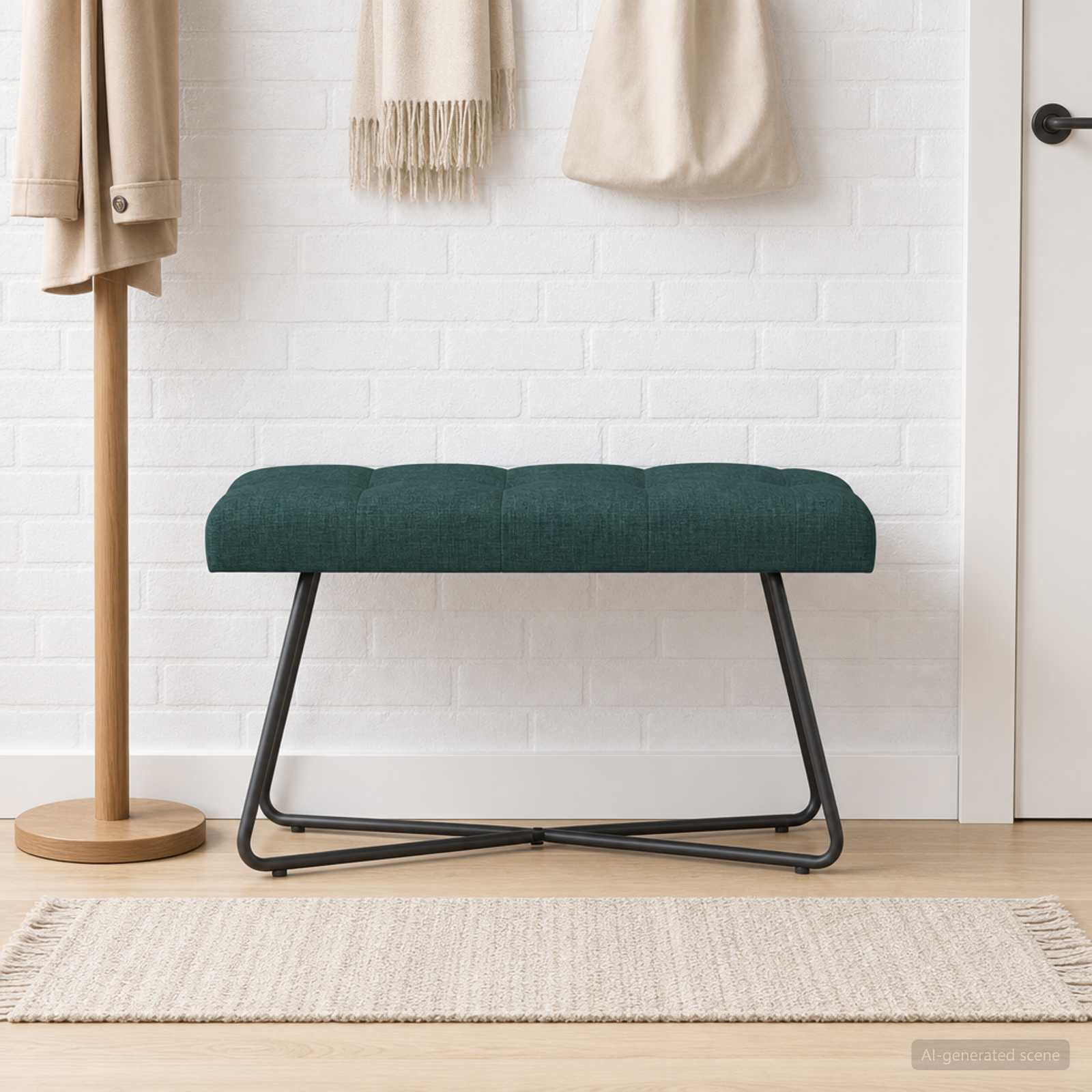 Bänk med knappar Mörkgrön 80 x 40 x 46 cm Tyg