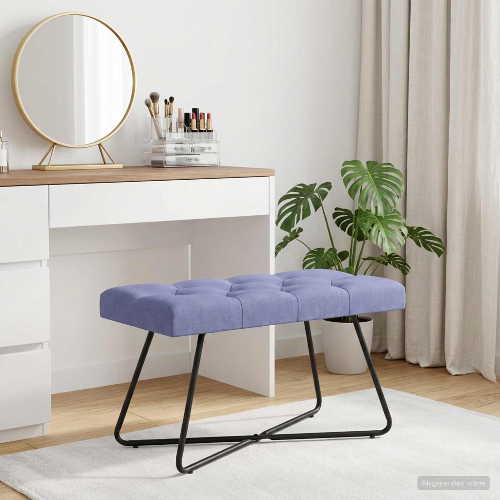 Bänk med knappar Jeansblå 80 x 40 x 46 cm Tyg