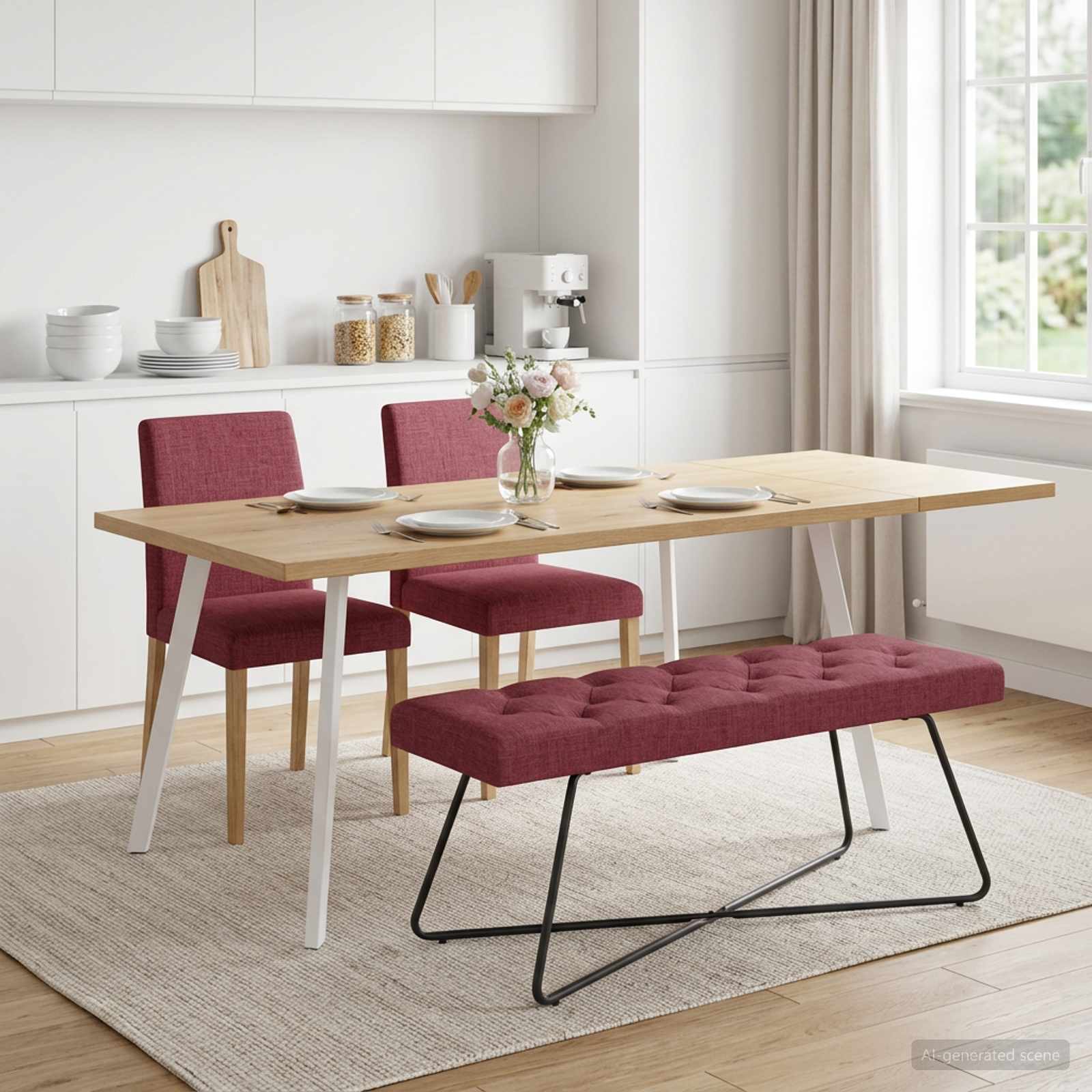 Bänk med knappar Vinröd 110 x 40 x 46 cm Tyg